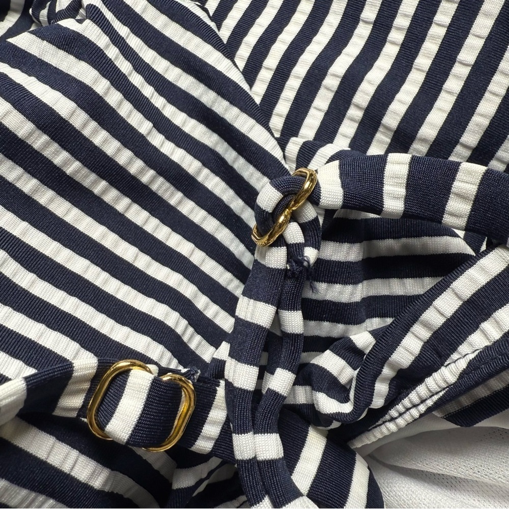 NWT Ralph Lauren Textured Stripe Underwire Surplice Tankini Top Fisherman 10 - Picture 11 of 12